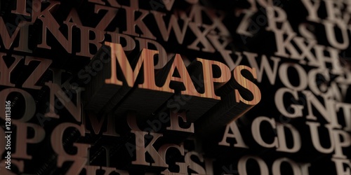 Maps - Wooden 3D rendered letters/message. Can be used for an online banner ad or a print postcard.