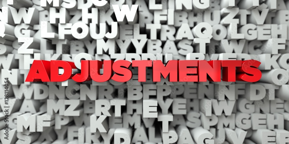 ADJUSTMENTS - Red text on typography background - 3D rendered royalty free stock image. This image can be used for an online website banner ad or a print postcard. ADJUSTMENTS - Red text on typography background - 3D rendered royalty free stock image. This image can be used for an online website banner ad or a print postcard.