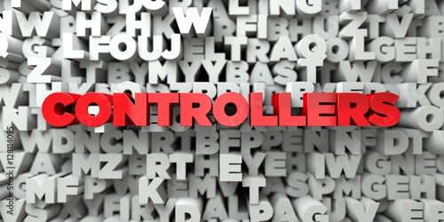 CONTROLLERS - Red text on typography background - 3D rendered royalty free stock image. This image can be used for an online website banner ad or a print postcard.