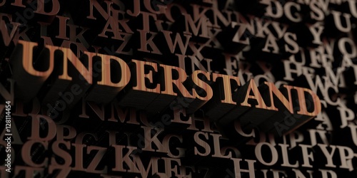 Understand - Wooden 3D rendered letters message.  Can be used for an online banner ad or a print postcard.
