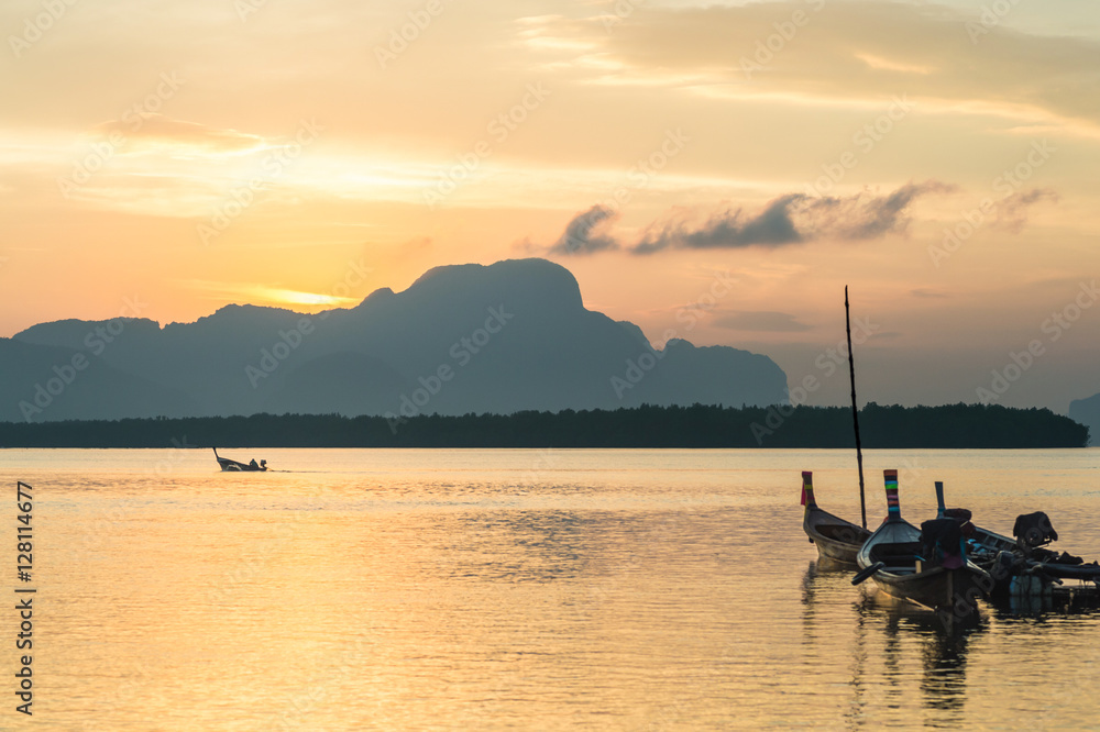 Samchong-Tai fishing village on sunrise in Phang-Nga, Thailand.