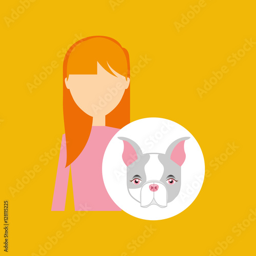 character girl pet french bulldog graphic vector illustration eps 10