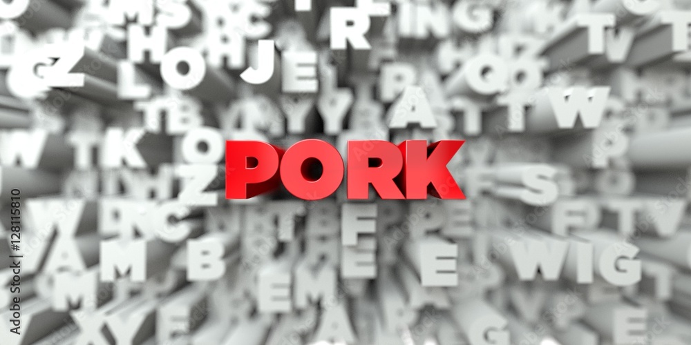 PORK - Red text on typography background - 3D rendered royalty free stock image. This image can be used for an online website banner ad or a print postcard. PORK - Red text on typography background - 3D rendered royalty free stock image. This image can be used for an online website banner ad or a print postcard.