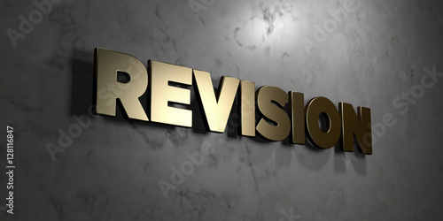 Photography Revision - Gold sign mounted on glossy marble wall  - 3D rendered royalty free stock illustration