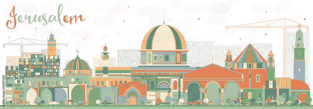 Abstract Jerusalem Skyline with Color Buildings. Abstract Jerusalem Skyline with Color Buildings.