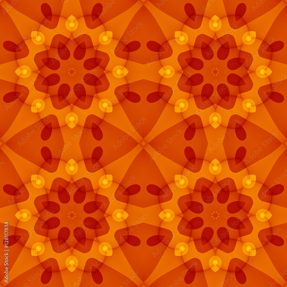 Seamless texture with a warm orange red floral pattern. For print on textiles, bed sheets, tablecloths, wrapping paper, wall/floor tiles for kitchen/bathroom/hall, mobile or desktop background.