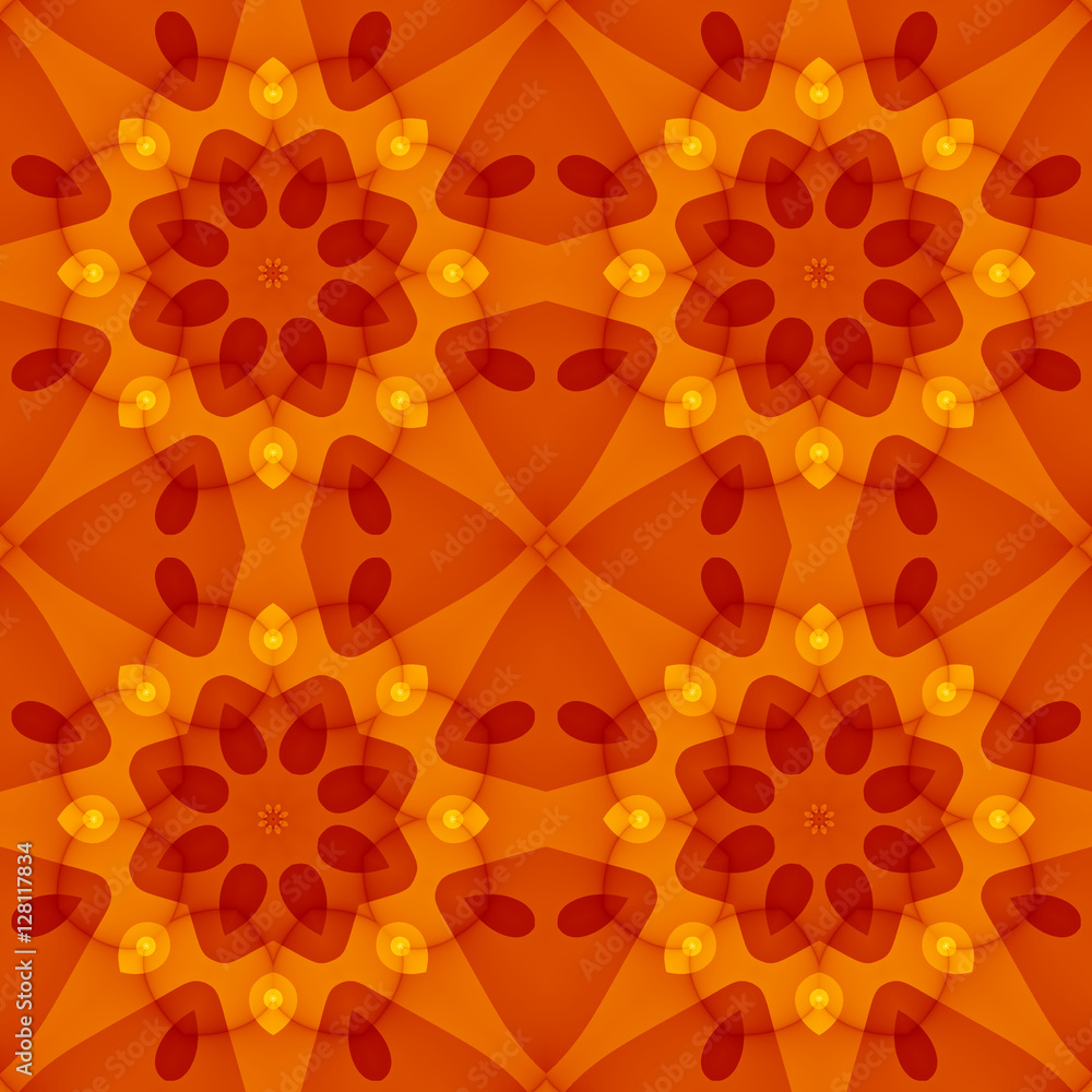 Seamless texture with a warm orange red floral pattern. For print on