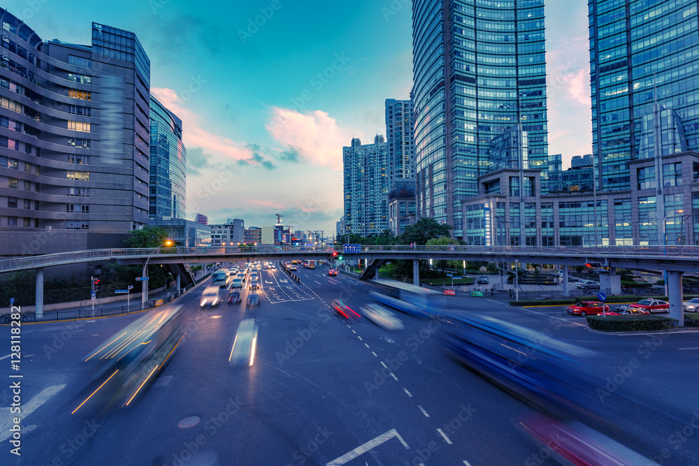 Shanghai urban traffic, light trails