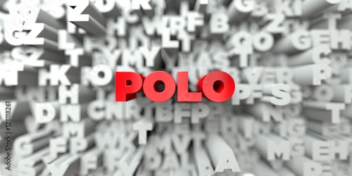 POLO - Red text on typography background - 3D rendered royalty free stock image. This image can be used for an online website banner ad or a print postcard.