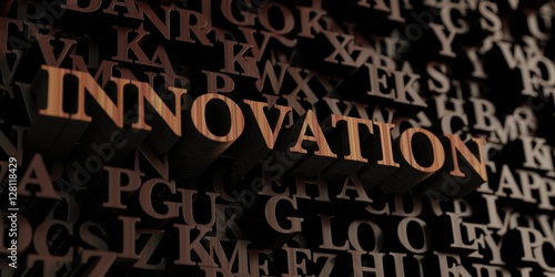 Innovation - Wooden 3D rendered letters/message. Can be used for an online banner ad or a print postcard.