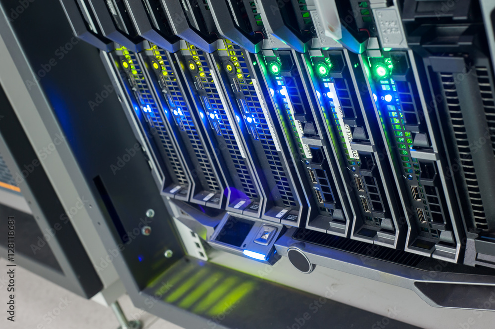 Fototapeta premium Network servers in data room Domestic Room