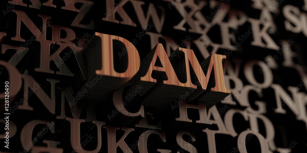 Dam - Wooden 3D rendered letters/message.  Can be used for an online banner ad or a print postcard.