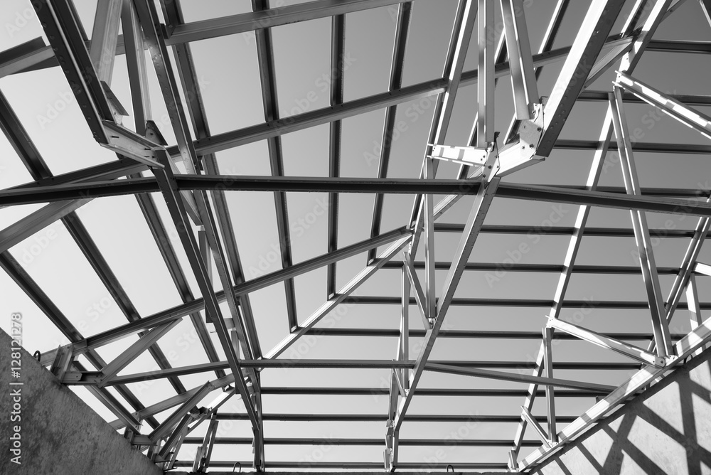 Structure of steel roof. Structure of steel roof.