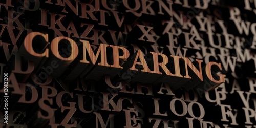 Comparing - Wooden 3D rendered letters/message. Can be used for an online banner ad or a print postcard.