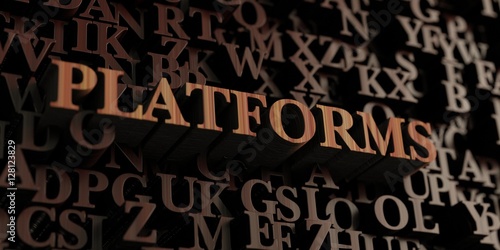 Platforms - Wooden 3D rendered letters/message. Can be used for an online banner ad or a print postcard.