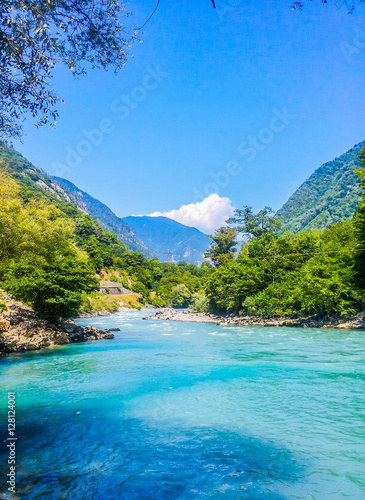 Fototapeta Naklejka Na Ścianę i Meble -  Valley with river and mountain. Abkhazia