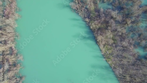 Aerial view of Moraca river which flows into beauty big Skadar lake photo
