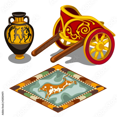 Chariot, carpet and pitcher in the Greek style