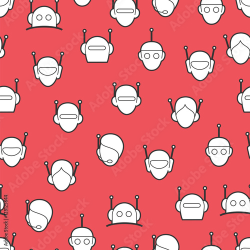 Chat bot seamless pattern. Robots heads background vector