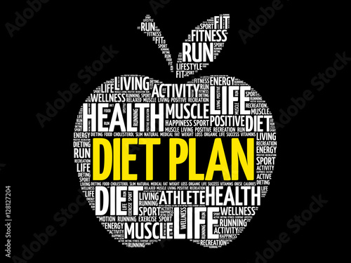 Diet Plan apple word cloud collage, health concept background