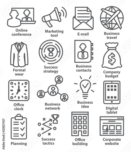Business management icons in line style. Pack 12.