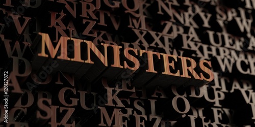 Ministers - Wooden 3D rendered letters/message. Can be used for an online banner ad or a print postcard.