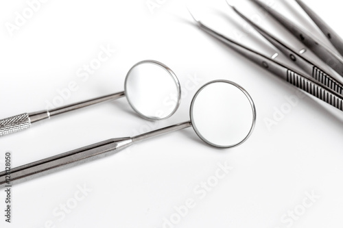 dental tools on white background top view