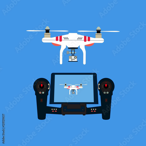 Quadcopter with camera and remote control. An unmanned aerial vehicle.