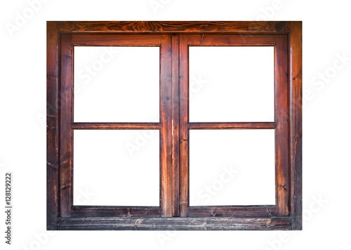 A closed wooden window isolated on white background