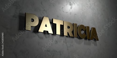 Patricia - Gold sign mounted on glossy marble wall  - 3D rendered royalty free stock illustration. This image can be used for an online website banner ad or a print postcard. photo