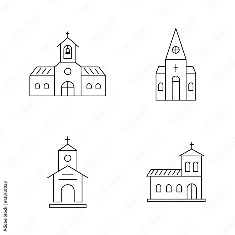set of thin line black church