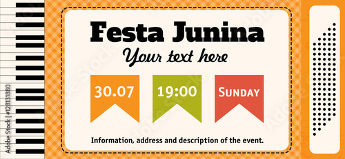 Festa Junina illustration - traditional Brazil June festival party. Vector illustration. Accordion.