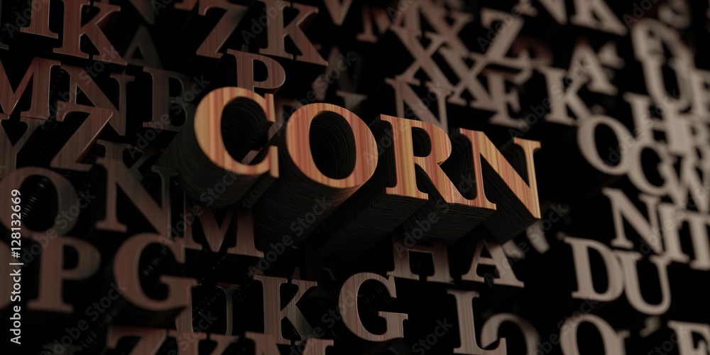 Corn - Wooden 3D rendered letters/message.  Can be used for an online banner ad or a print postcard.