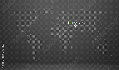 country location with map markers and state table pakistan flag