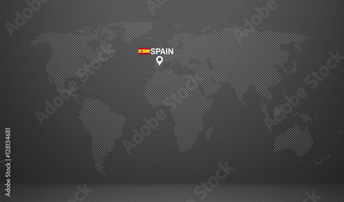 country location with map markers and state table spain flag