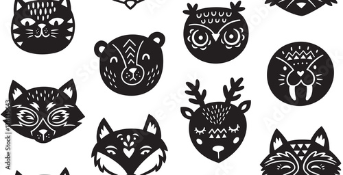 Animal paper cut seamless pattern