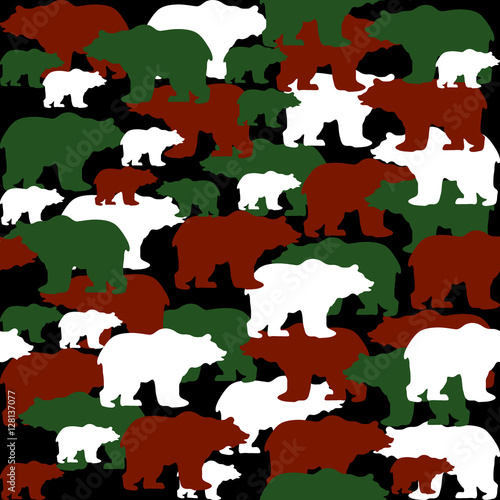seamless pattern with camouflage bears on black background