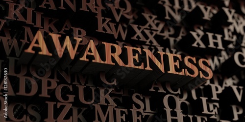 Awareness - Wooden 3D rendered letters/message. Can be used for an online banner ad or a print postcard.