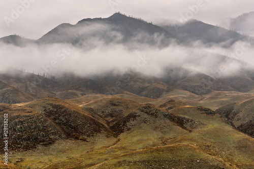 mountains hills fog clouds
