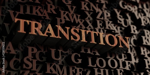 Transition - Wooden 3D rendered letters/message. Can be used for an online banner ad or a print postcard.
