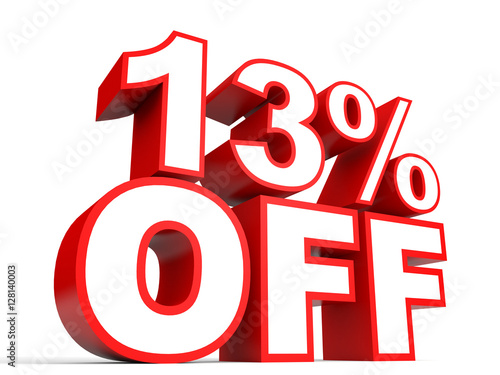 Discount 13 percent off. 3D illustration on white background.