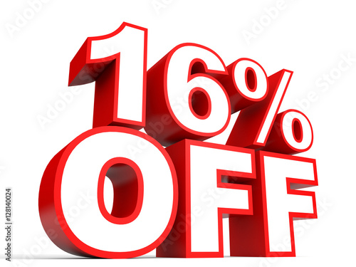 Discount 16 percent off. 3D illustration on white background.