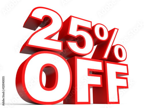 Discount 25 percent off. 3D illustration on white background.