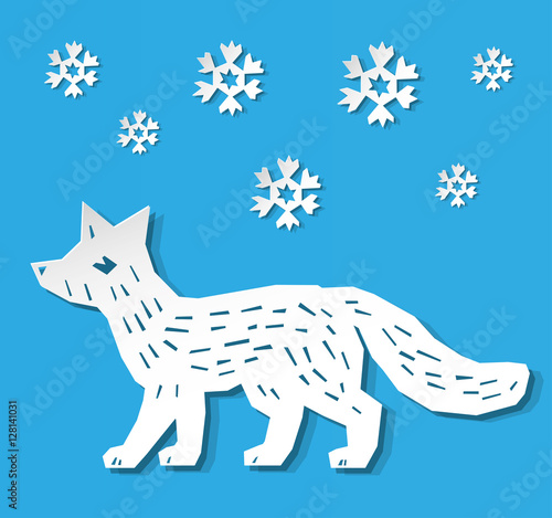 Fox and snowflakes, paper style.