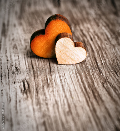 Love.Two wooden hearts