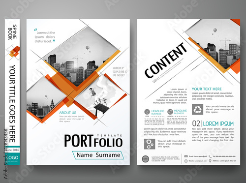 Minimal cover book portfolio presentation layout.Orange abstract square brochure design report business flyers magazine poster.Portfolio design template vector layout.City design on A4 brochure layout
