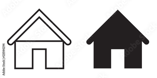 Simple flat double house icon, grayscale on white background