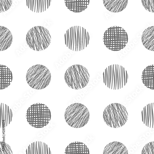Seamless vector geometrical pattern with circle. Grey endless background with hand drawn textured geometric figures. Graphic vector illustration