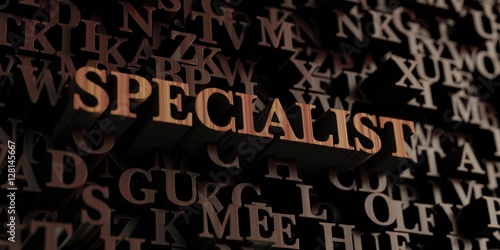 Specialist - Wooden 3D rendered letters/message. Can be used for an online banner ad or a print postcard.