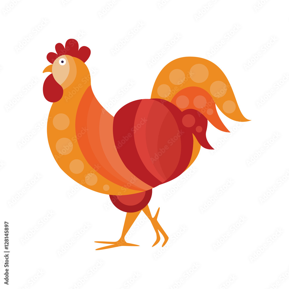 Rooster Farm Bird Colored In Artictic Modern Style Filled With Warm Colors Mosaic Pattern Colorful Illustration